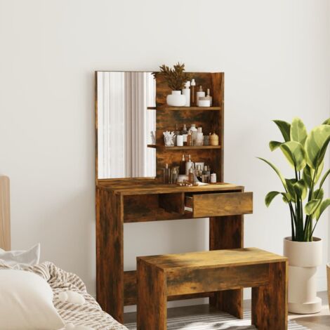 Coiffeuse avec miroir Chêne fumé 74,5x40x141 cm - The Living Store (1/5)
