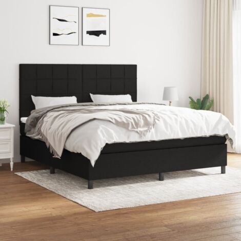 Lit Double Lit à sommier tapissier avec matelas Lit Adulte Meuble de Chambre à Coucher Noir 160x200 cm Tissu XRKJY6620435 (1/5)