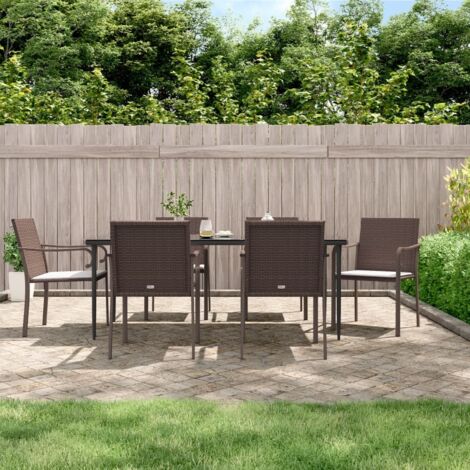 Lot de 6 Chaises de jardin Siège de Terrasse Fauteuil de jardin et coussins marron 56x59x84 cm rotin DHNET3413432 (1/5)