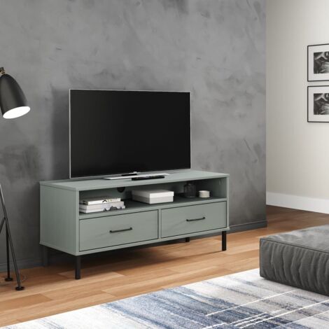 Meuble TV avec pieds Banc TV Moderne Meuble de Rangement en métal Gris Bois de pin massif OSLO XHET89909 (1/5)