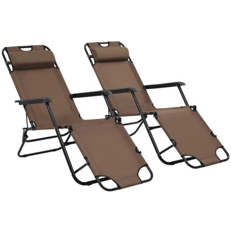 Chaises longues pliables 2 pièces avec repose-pied acier marron (1/5)