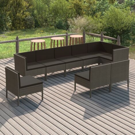 9 pcs Salon de jardin Salon d'extérieur Ensemble Meuble de Jardin Mobilier d'Extérieur avec coussins Résine tressée Gris XFNRX670542 (1/5)