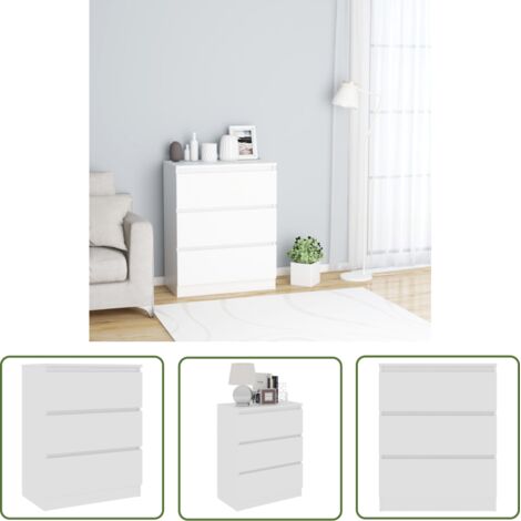 The Living Store Buffet Blanc 60x35x76 cm Bois d'ingénierie - Buffet Blanc - Meuble Rangement - Buffet Moderne - Commode Tiroir - Mobilier Salon (1/5)