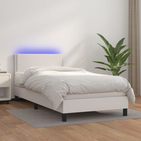 Lit Adulte,Sommier tapissier avec matelas et LED,Lit simple - Blanc 100x200 cm Similicuir DETHB87262 (1/5)