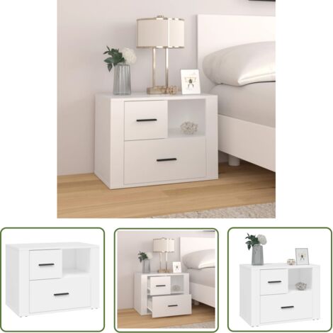 The Living Store Table de chevet Blanc 60x36x45 cm Bois d'ingénierie - Table De Chevet - Meuble De Chambre - Table Nuit - Commode - Rangement (1/5)