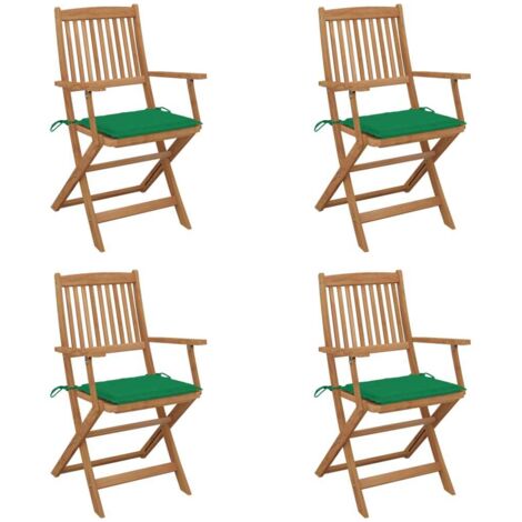 Lot de 4 Chaises pliables de jardin Siège de Terrasse Chaises pliantes d'extérieur avec coussins Bois d'acacia DHNET5261391 (1/5)