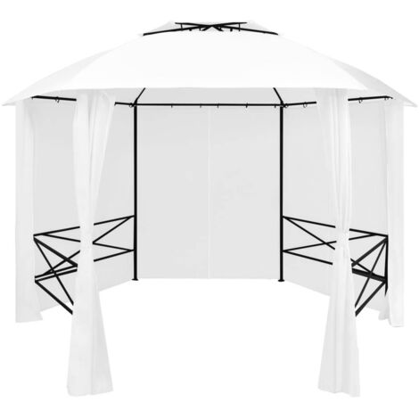 Chapiteau de jardin,Pavillon de Jardin,Tonnelle de jardin avec rideaux 360x312x265 cm Blanc 180 g/m² XZZ92960 (1/5)