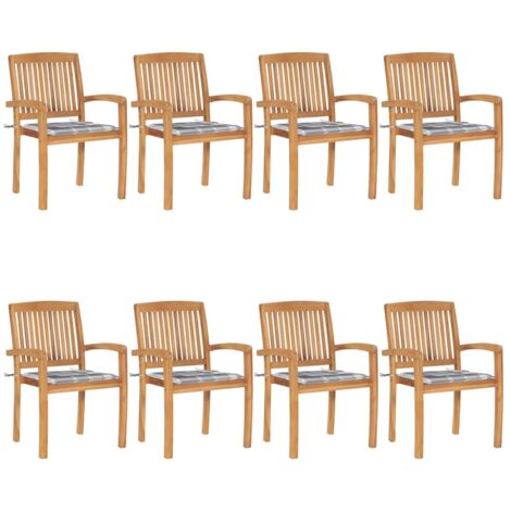 8 pcs Chaises de jardin empilables avec coussins Siège de Terrasse Fauteuil de jardin Teck solide DHNET6611329 (1/5)