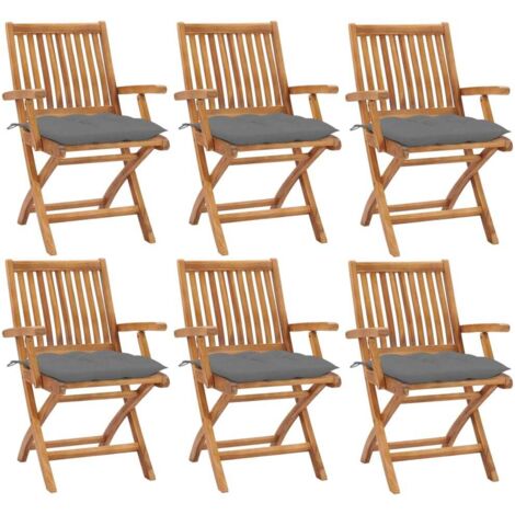 6 pcs Chaises pliables de jardin avec coussins, Chaises de jardin à dîner, Fauteuils de jardin Bois de teck BGT62512 (1/5)