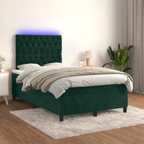 Lit Adulte - Sommier tapissier matelas et LED - Ensemble de lit tapissier - Chambre Intérieur Vert foncé 120x200 cm Velours XZZ436636 (1/5)