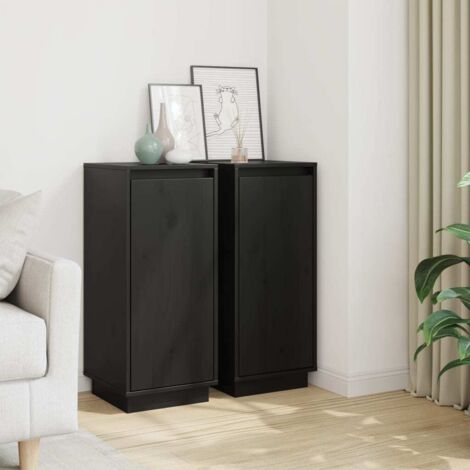 Lot de 2 Buffets,Bahut,Armoire de Rangement, Meuble de Rangement, Noir 31,5x34x75 cm Bois massif de pin,Salon,Bureau FBV93673 (1/4)