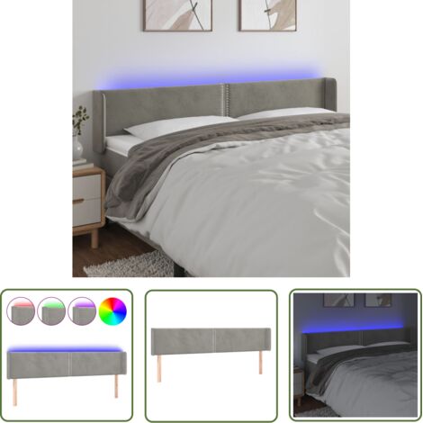 The Living Store Tête de lit à LED Gris clair 203x16x78/88 cm Velours - Tête De Lit Led - Tête De Lit Velours - Tête De Lit Moderne - Tête De Lit Ajustable - Clairage Led (1/5)