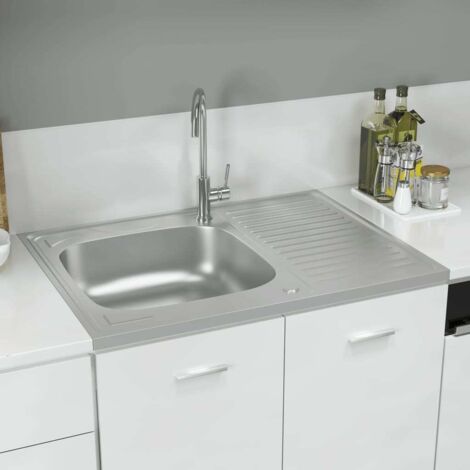 Jeu d'évier de cuisine et égouttoir,Évier 1 Bac,Vasque pour cuisine argenté 800x600x155 mm inox MEMV956852 (1/5)