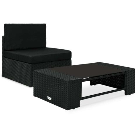 Lot de 2 Salon de jardin Salon d'extérieur Ensemble Meuble de Jardin Mobilier d'Extérieur Résine tressée Noir XFNRX733680 (1/5)