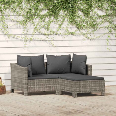 3 pcs Salon de jardin Salon d'extérieur Ensemble Meuble de Jardin Mobilier d'Extérieur avec coussins Gris Résine tressée XFNRX146003 (1/5)