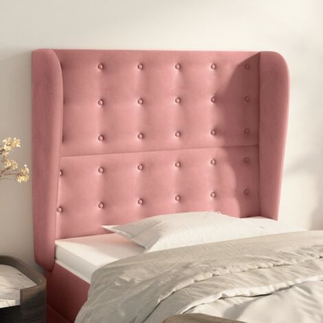 Tête de lit avec oreilles,Panneau de lit,Pour Lit adulte,Décoration murale Rose 93x23x118/128 cm Velours XZZ529828 (1/5)