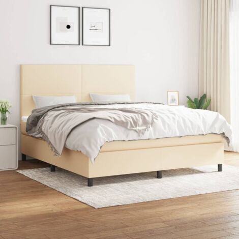 Lit double Lit à sommier tapissier avec matelas Lit Adulte Crème 160x200 cm Tissu BVM56292 (1/5)