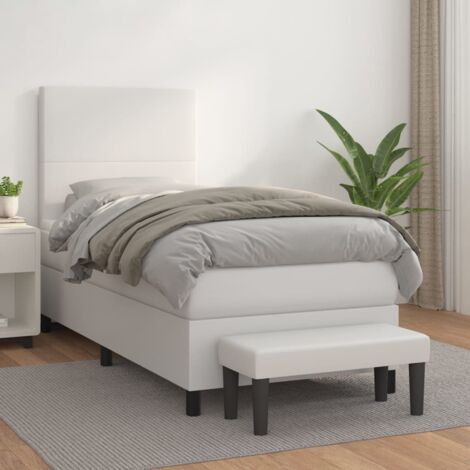 Lit simple Lit à sommier tapissier avec matelas Lit Adulte Meuble de Chambre à Coucher Blanc 80x200 cm Similicuir XRKJY2304380 (1/5)