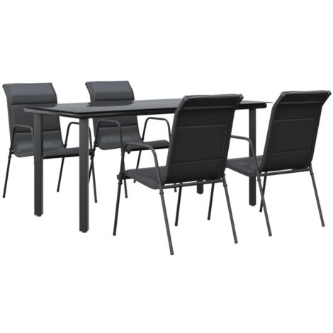 5 pcs Ensemble à manger de jardin Salon de jardin Mobilier de salle à manger noir textilène et acier RJTRX917125 (1/5)
