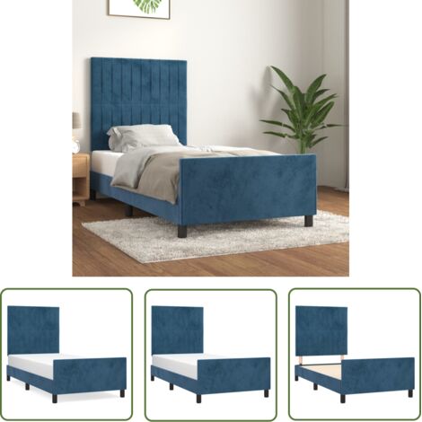 The Living Store Cadre de lit sans matelas bleu foncé 100x200 cm velours - Cadre De Lit - Lit Avec Têted'appui - Lit Double - Literie - Meubles De Chambre (1/5)