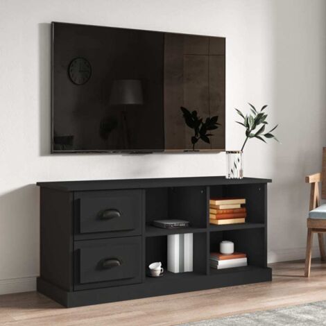 Meuble TV Banc TV Moderne Meuble de Rangement noir 102x35,5x47,5 cm bois d'ingénierie XHET47161 (1/5)