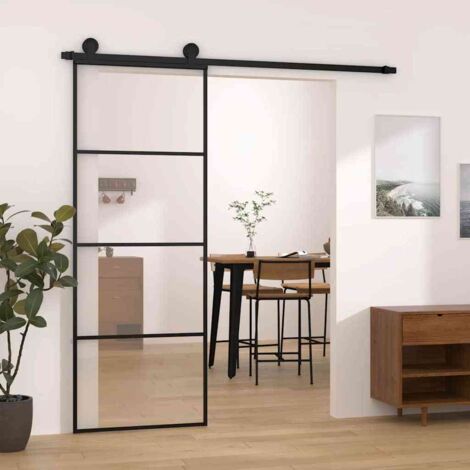 Porte coulissante avec kit de quincaillerie,Porte glissante pour l'Intérieure 76x205 cm Verre ESG CIV303713 (1/5)
