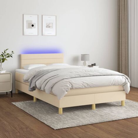 Lit Adulte,Sommier tapissier avec matelas et LED,Lit double - Crème 120x200 cm Tissu DETHB59604 (1/5)