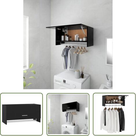 The Living Store Garde-robe noir 70x32,5x35 cm bois d'ingénierie - Meuble De Rangement - Armoire Suspendu - Armoire Noire - Dressing Compact - Organisation Intérieur (1/5)