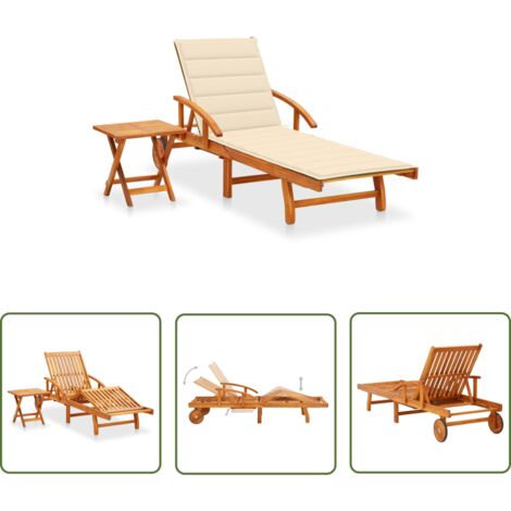 Transat chaise longue bain de soleil lit de jardin terrasse meuble d'extérieur avec table et coussin bois d'acacia (1/5)