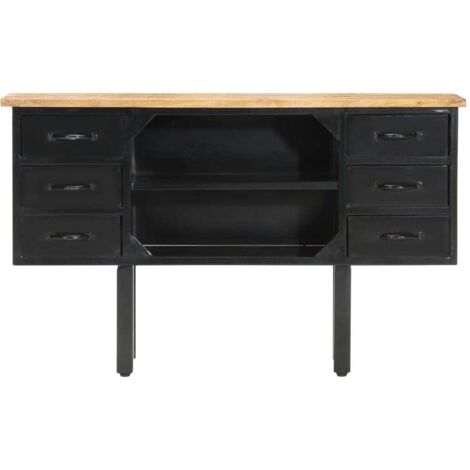 Buffet 110x30x65 cm Bois de manguier massif brut et acier (1/5)