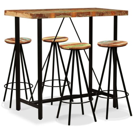 5 pcs Ensemble de bar Set de 1 Table + 4 Tabouret Haut de Bar Moblier de Cuisine/Salle à Manger/bistro Bois de récupération massif DEJDX47939 (1/5)