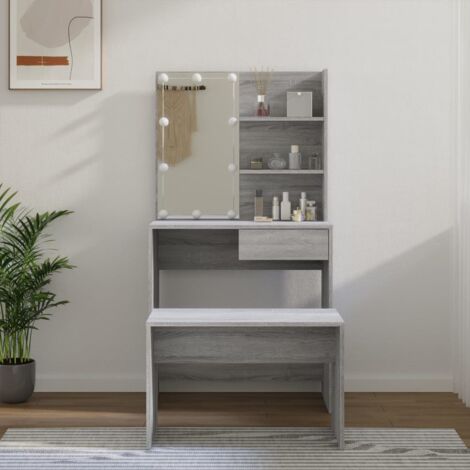 Ensemble de coiffeuse avec LED, Table de maquillage, Meuble coiffeuse Sonoma gris Bois d'ingénierie RDS5780 (1/5)