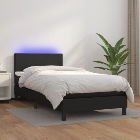 Lit Adulte,Sommier tapissier avec matelas et LED,Lit simple - Noir 100x200cm Similicuir DETHB48152 (1/5)