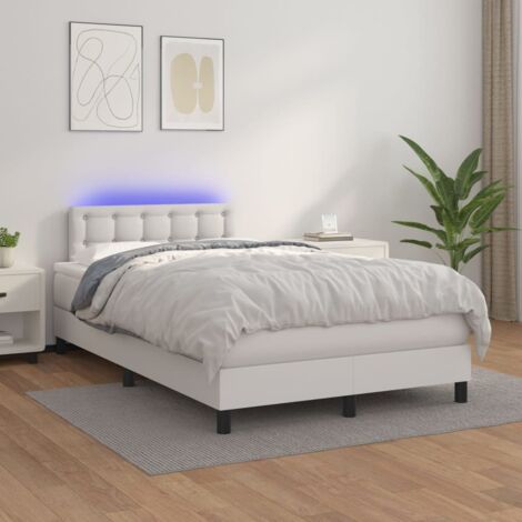 Sommier tapissier avec matelas et LED - Sommier pour Adulte et Enfant - Lit adulte - Blanc 120x200 cm Similicuir DETHB67485 (1/5)