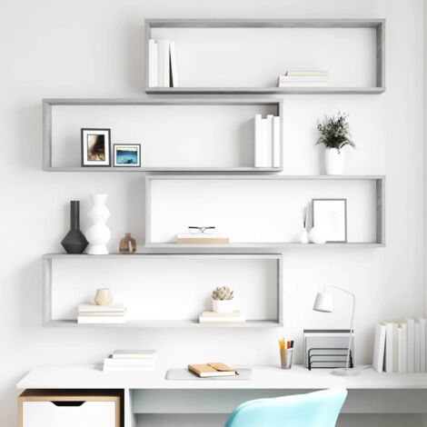 4 pcs Étagères cube murales Étagères Flottantes Étagère de Rangement Gris béton 100x15x30 cm Aggloméré BRZH851132 (1/5)