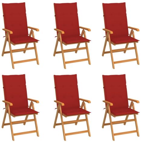 Lot de 6 Chaises de jardin Siège de Terrasse Fauteuil de jardin avec coussins rouge Bois de teck DHNET9936726 (1/5)