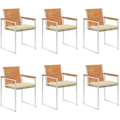 Lot de 6 Chaises de jardin Siège de Terrasse Fauteuil de jardin avec coussins Bois d'acacia solide DHNET7753812 (1/5)