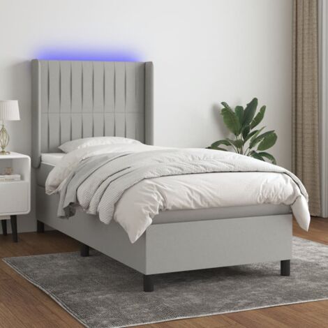Lit adulte - Sommier tapissier avec matelas et LED - Sommier pour Adulte et Enfant - Gris clair 90x190cm Tissu XJDT442550 (1/5)