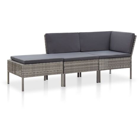3 pcs Salon de jardin Salon d'extérieur Ensemble Meuble de Jardin Mobilier d'Extérieur avec coussins Résine tressée Gris XFNRX454046 (1/5)