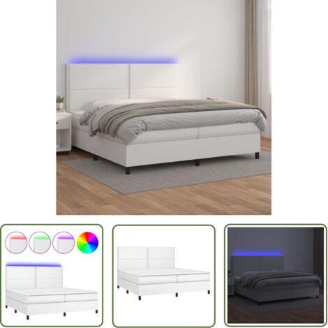 The Living Store Sommier à lattes de lit avec matelas et LED Blanc 200x200 cm - Lit Plateforme - Lit Design - Lit Moderne - Lit Capitonné - Lit Avec Rangement (1/5)