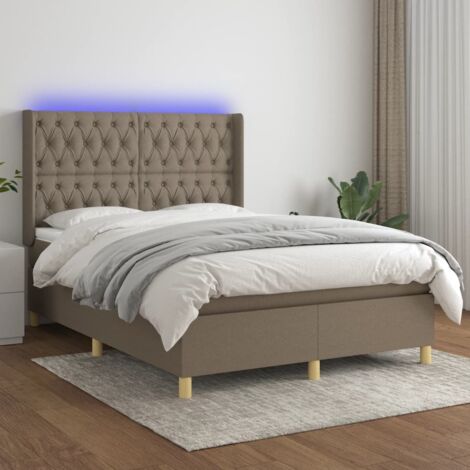 Lit Adulte,Sommier tapissier avec matelas et LED,Lit double - Taupe 140x190 cm Tissu DETHB19700 (1/5)