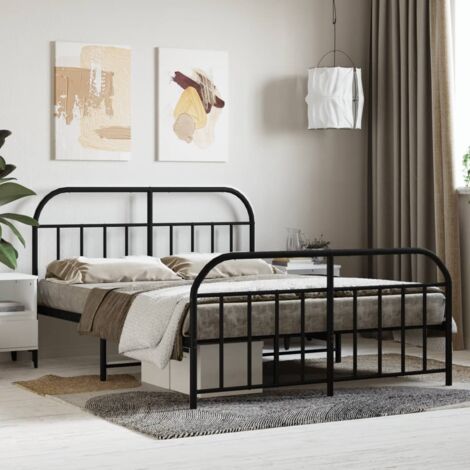Lit adulte avec tête de lit/pied de lit, Lit double Cadre de lit métal noir 140x190 cm MEMV189402 (1/5)