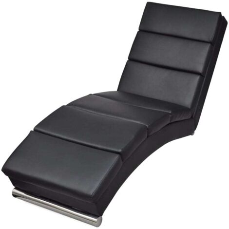 Chaise longue Bain de soleil Transat de relaxation Noir Similicuir BSRHS335253 (1/5)