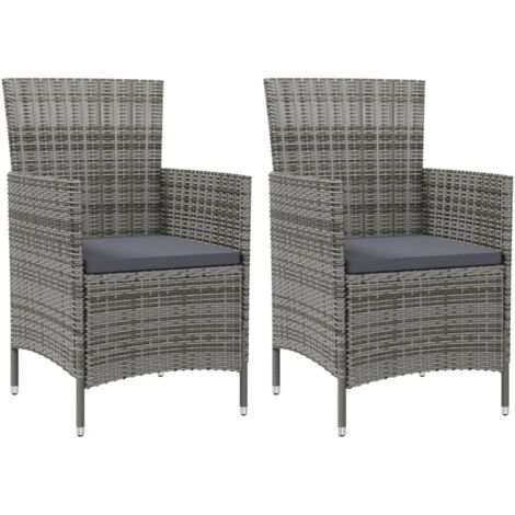Lot de 2 Chaises de jardin avec coussins  Siège de Terrasse  Fauteuil de jardin Résine tressée Gris DHNET7025171 (1/5)