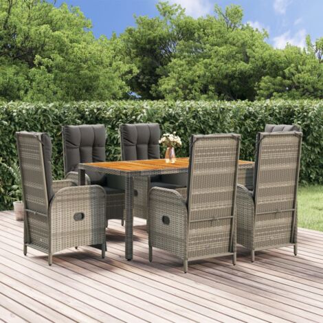 7 pcs Mobilier à dîner de jardin Ensemble table et chaise de jardin et coussins gris rotin RTITTK96580 (1/5)