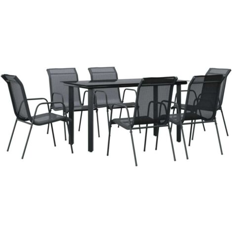 7 pcs Ensemble à manger de jardin Salon de jardin Mobilier de salle à manger noir textilène et acier RJTRX809084 (1/5)