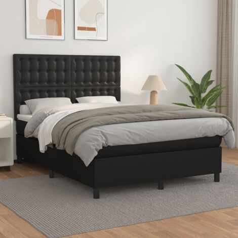 Lit Adulte - Lit à sommier tapissier avec matelas- Lit double - Meuble de Chambre à Coucher Noir 140x200 cm Similicuir CNIS2369558 (1/5)