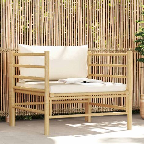 Canapé de jardin avec coussins,Canapé d'extérieur,Banquette / Sofa / Divan de jardin blanc crème Bambou MEMV977191 (1/5)