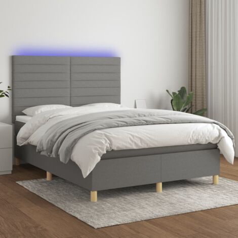 Sommier tapissier et matelas et LED Sommier pour Adulte et Enfant Lit adulte Gris foncé 140x190 cm Tissu XRKJY5737438 (1/5)