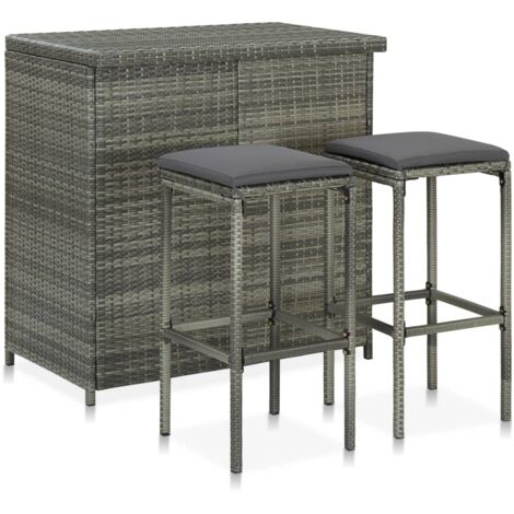 3 pcs Ensemble de bar Set de 1 Table + 2 Tabouret Haut de Bar Moblier de Cuisine/Salle à Manger/bistro Résine tressée Gris DEJDX62444 (1/5)